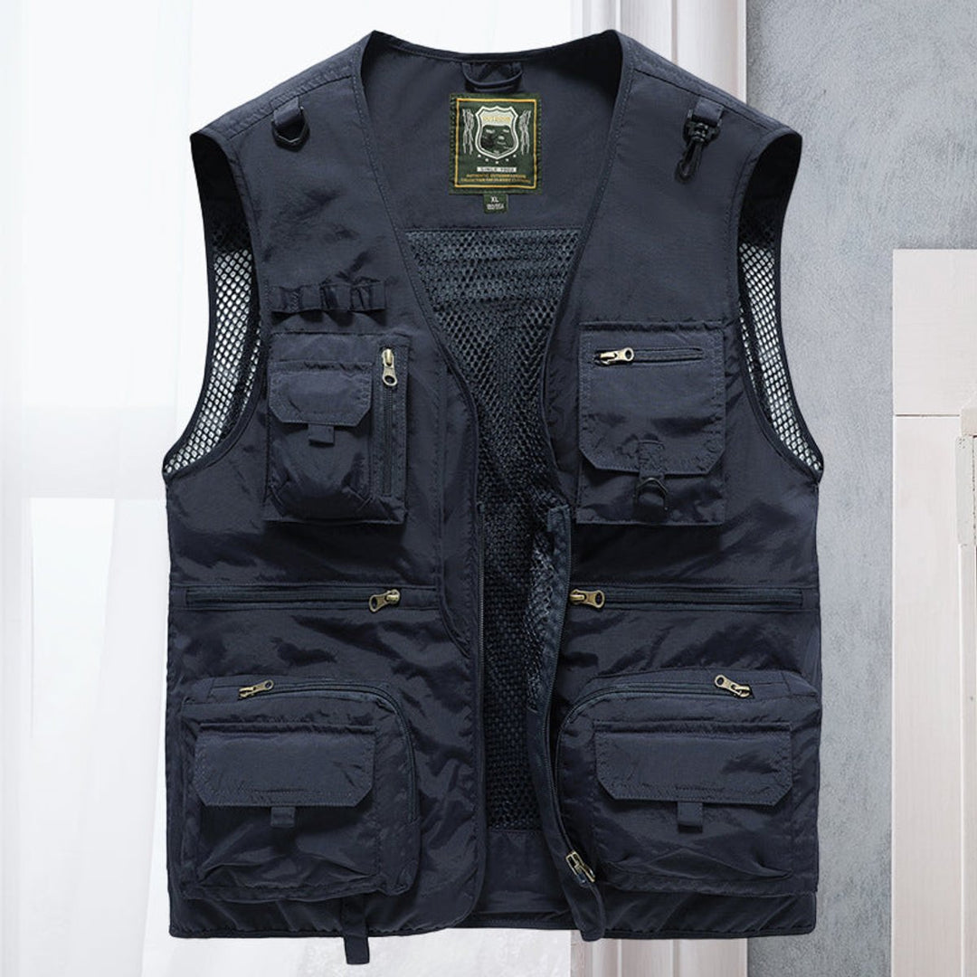 Men's Multi-Pocket Outdoor Zip-Up Fishing Mens Gilet - Navy Blue