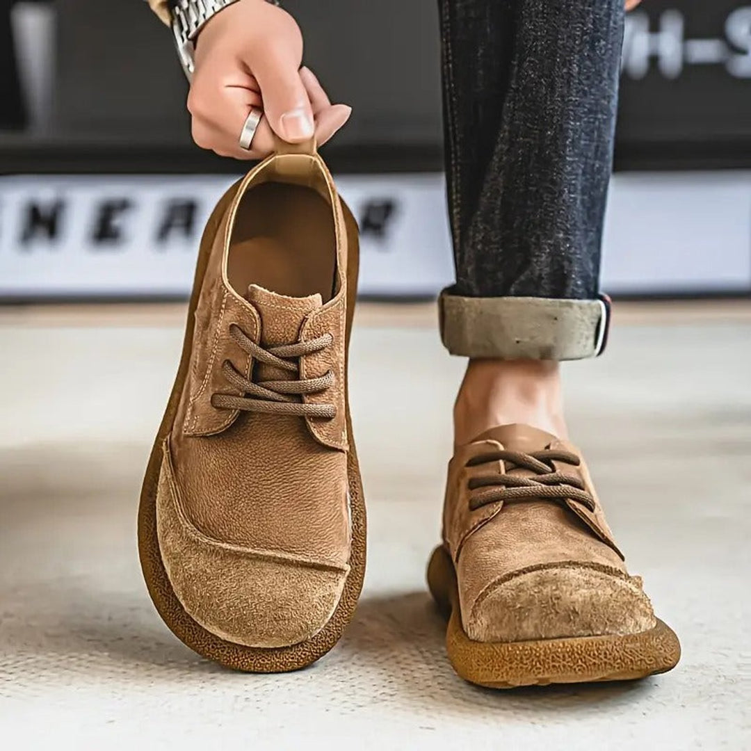 Men's Orthopedic Cushioned Lace-Up Casual Leather Shoes - Khaki