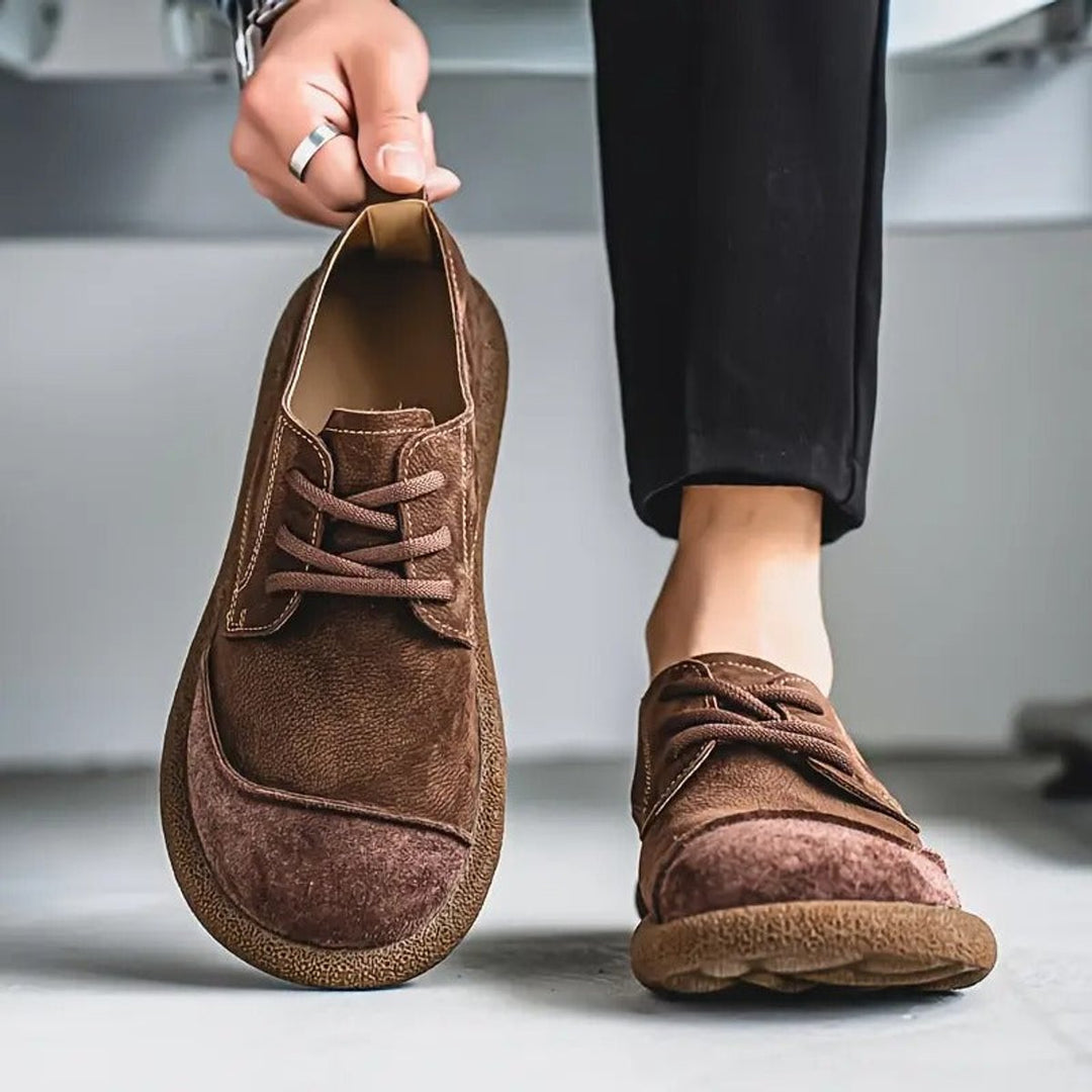 Men's Orthopedic Cushioned Lace-Up Casual Leather Shoes - Brown