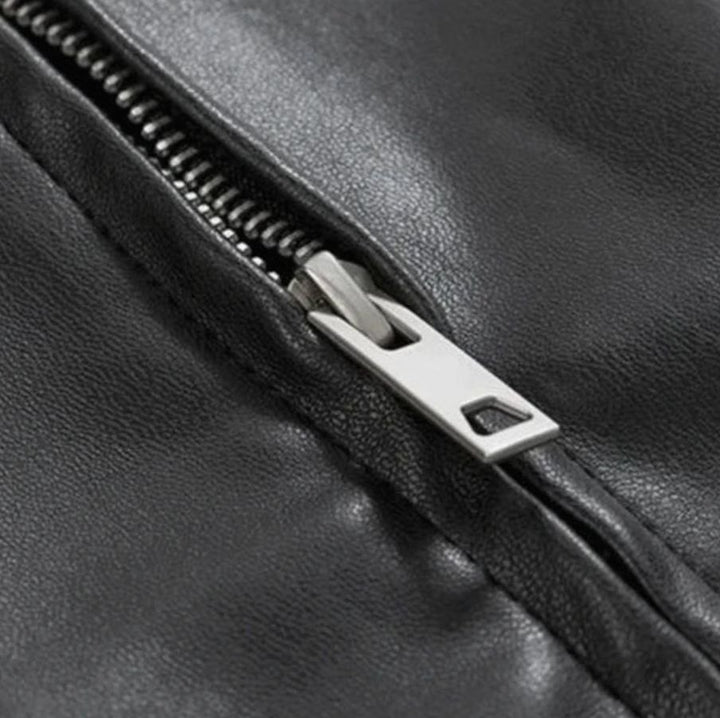 Men's Oversized Faux Leather Zip-Up Bomber Jacket