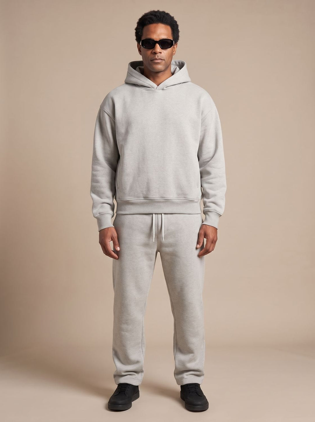 Men's Oversized Fleece Hoodie Jogger Tracksuit Set - Light Gray