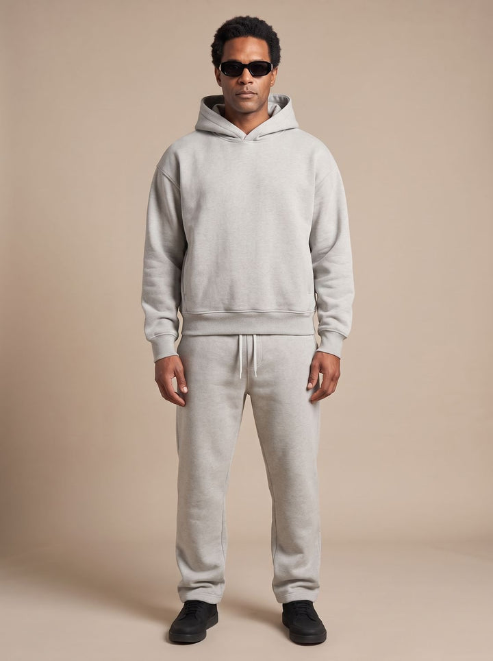 Men's Oversized Fleece Hoodie Jogger Tracksuit Set - Light Gray