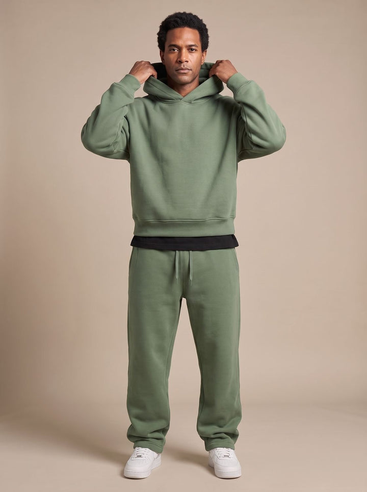 Men's Oversized Fleece Hoodie Jogger Tracksuit Set - Army Green