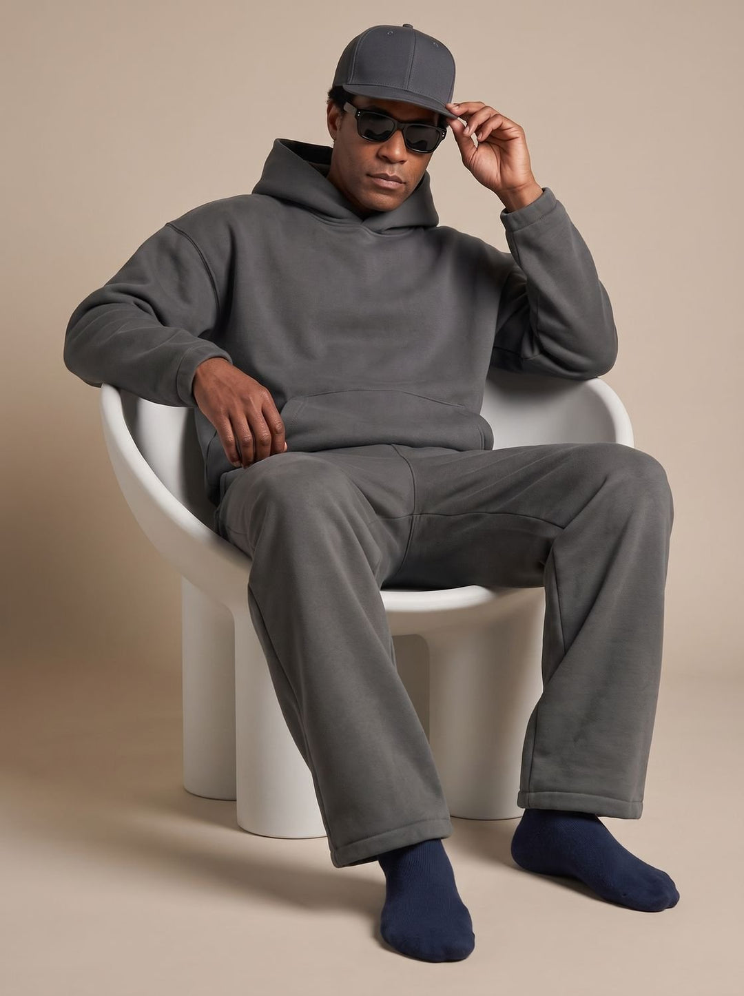 Men's Oversized Fleece Hoodie Jogger Tracksuit Set - Dark Gray