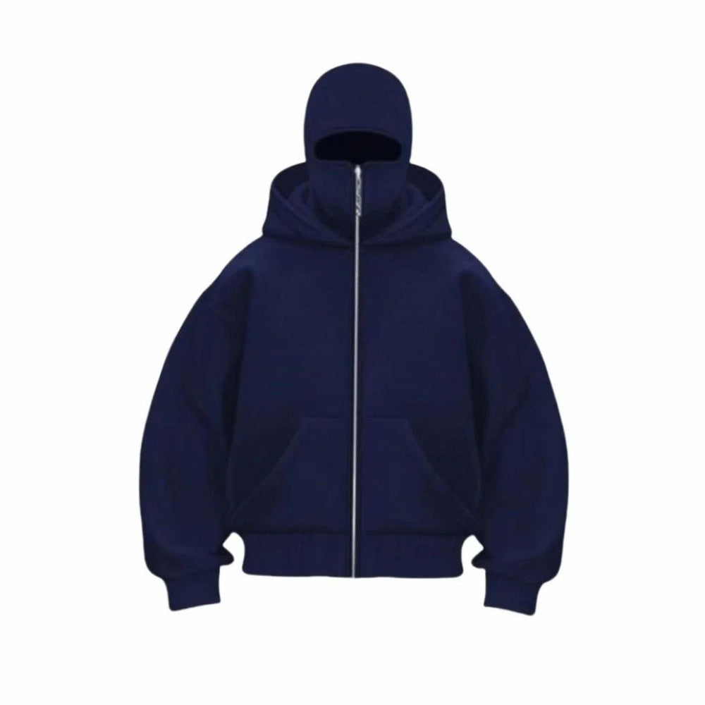 Men's Oversized Full-Zip Balaclava Hoodie Jacket - Navy