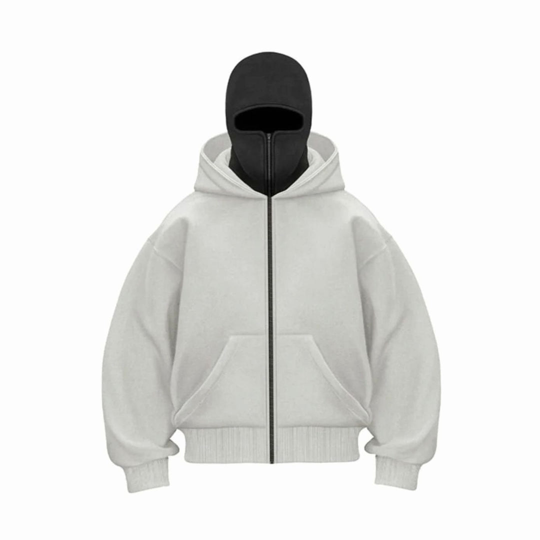 Men's Oversized Full-Zip Balaclava Hoodie Jacket - Grey