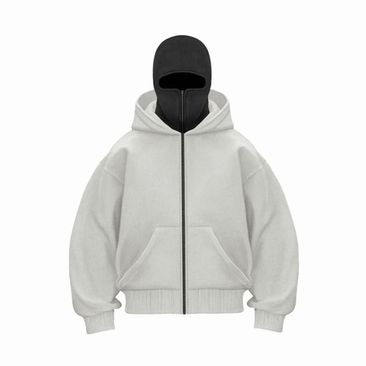Men's Oversized Full-Zip Balaclava Hoodie Jacket - Grey