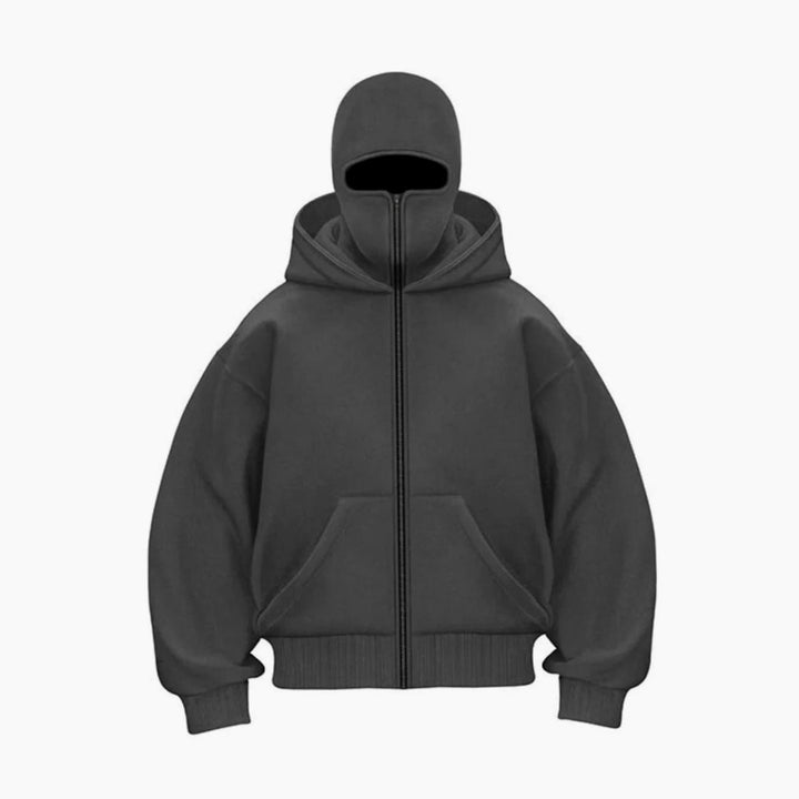 Men's Oversized Full-Zip Balaclava Hoodie Jacket - Dark Grey