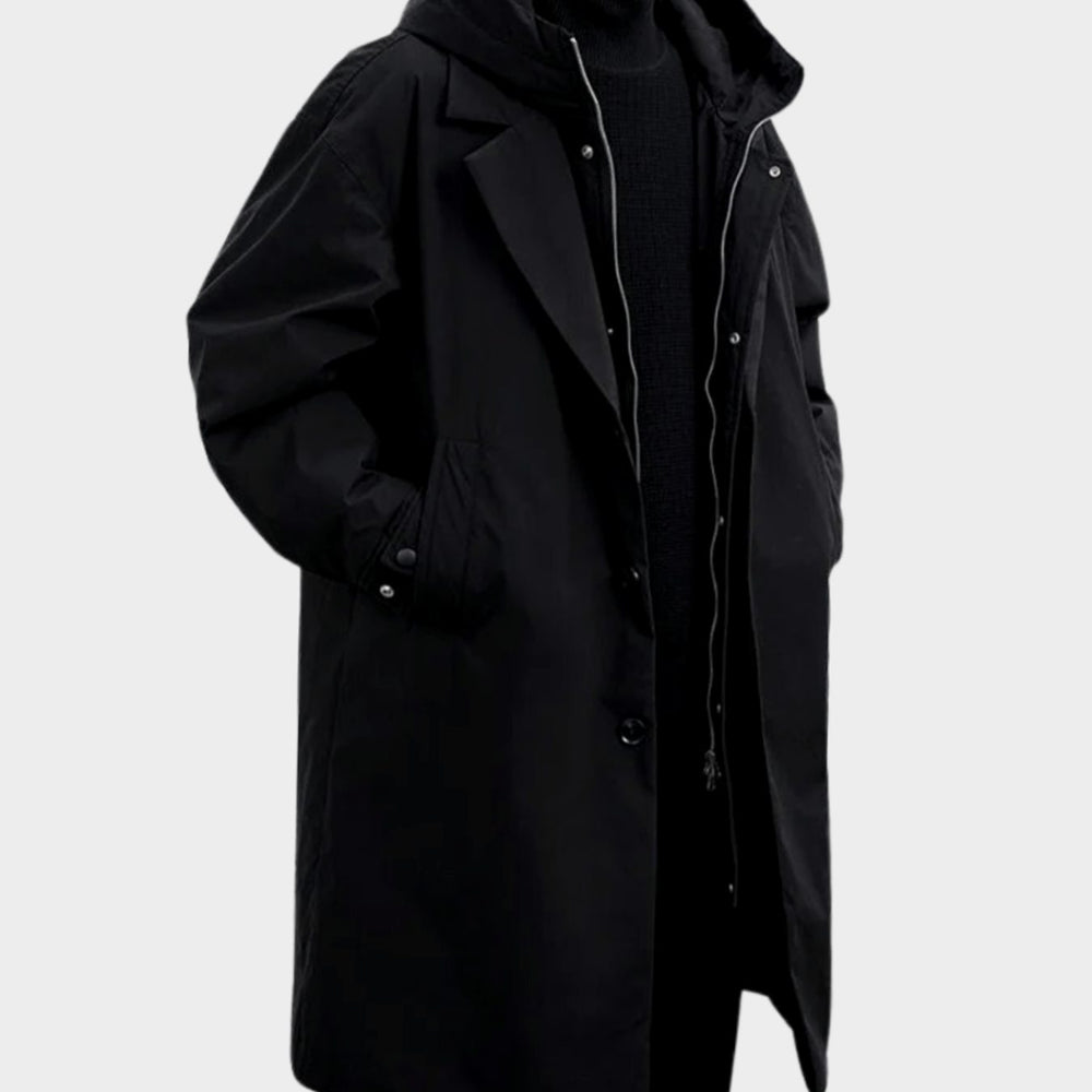 Men's Oversized Hooded Waterproof Long Rain Jacket - Black