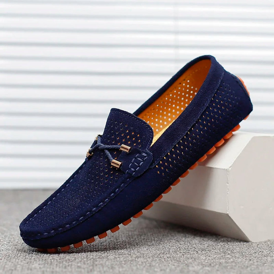 Men's Perforated Suede Slip-On Driving Loafers - Blue
