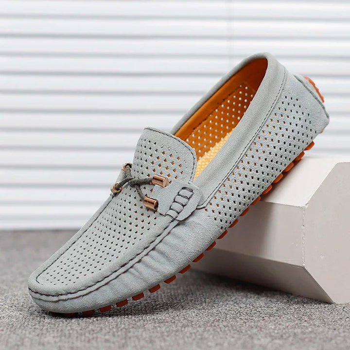 Men's Perforated Suede Slip-On Driving Loafers - Gray