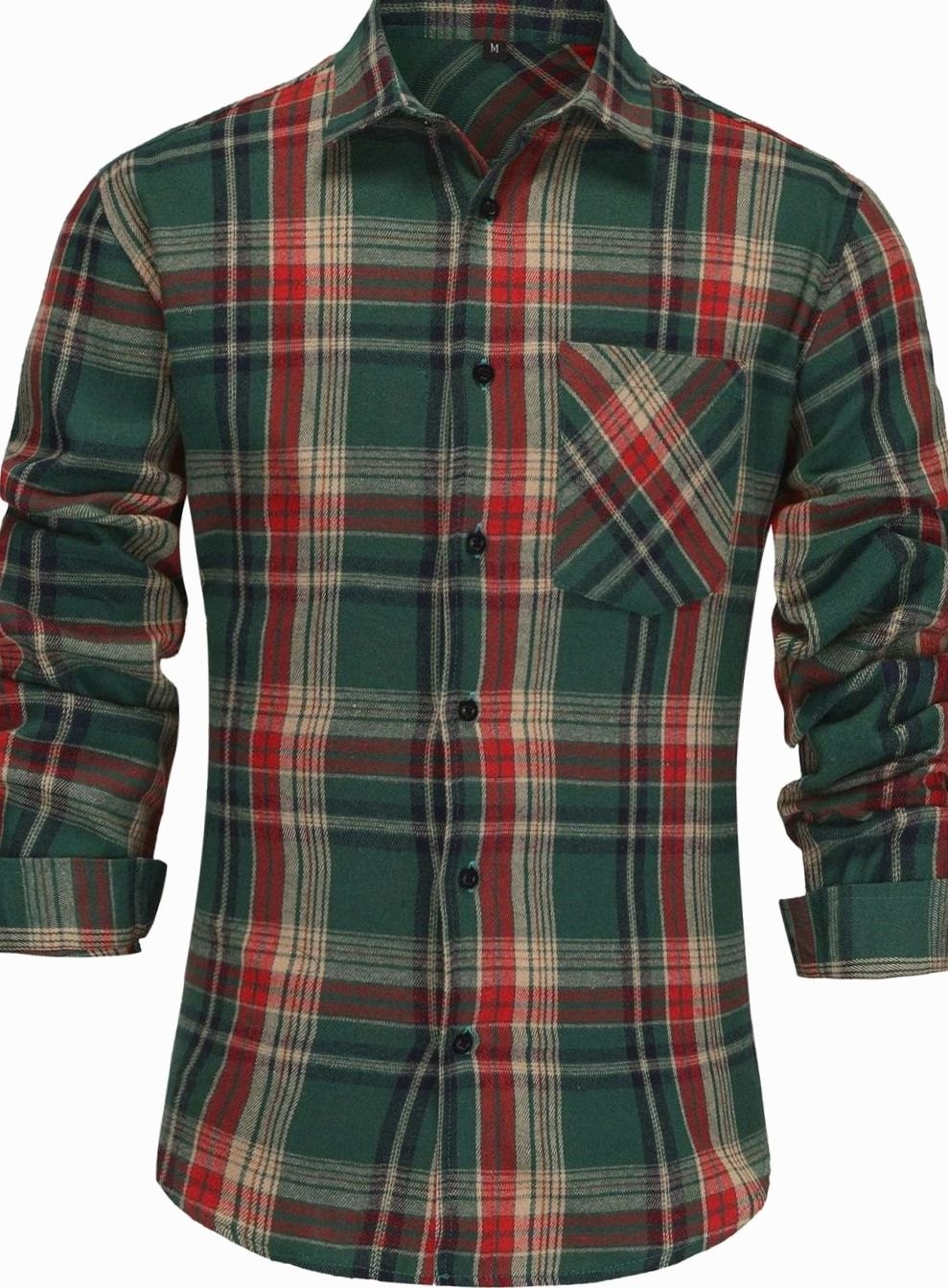 Men's Plaid Flannel Long-Sleeve Button-Up Shirt - Red Green