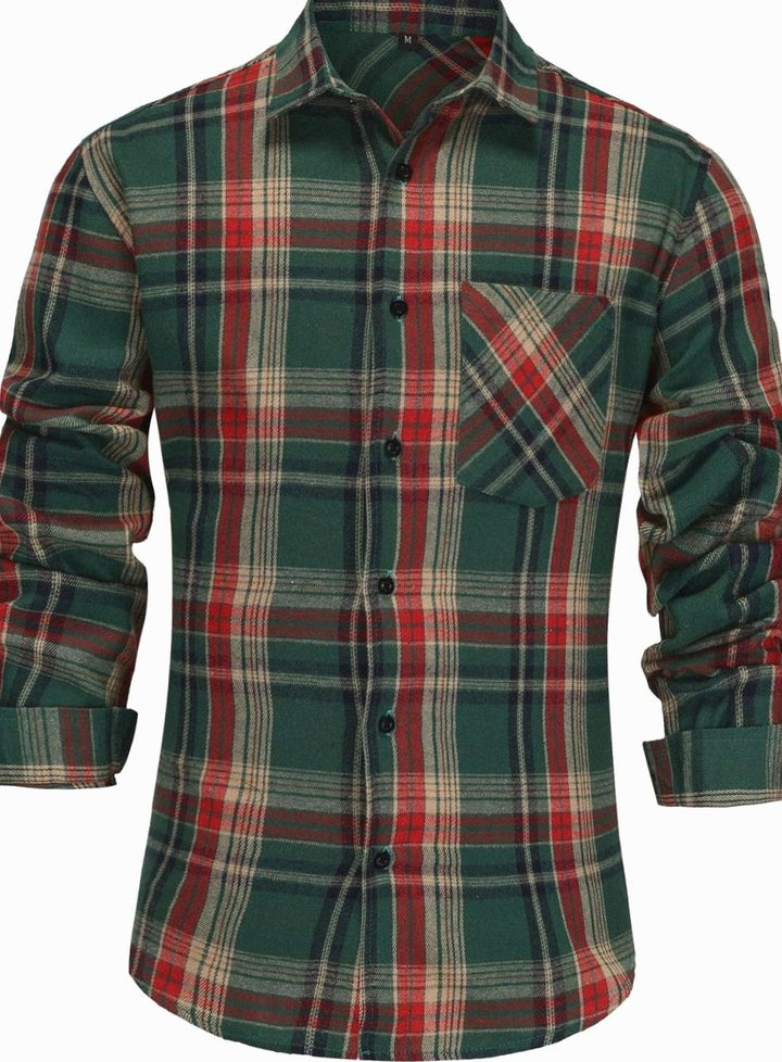 Men's Plaid Flannel Long-Sleeve Button-Up Shirt - Red Green