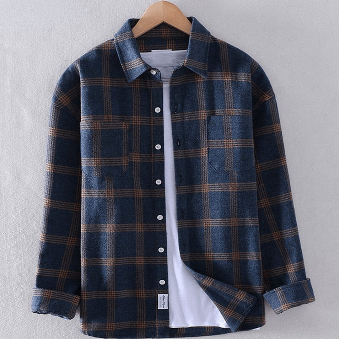Men's Plaid Flannel Relaxed-Fit Long-Sleeve Button-Down Shirt - Blue