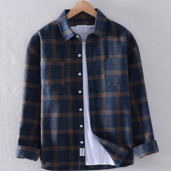 Men's Plaid Flannel Relaxed-Fit Long-Sleeve Button-Down Shirt - Blue