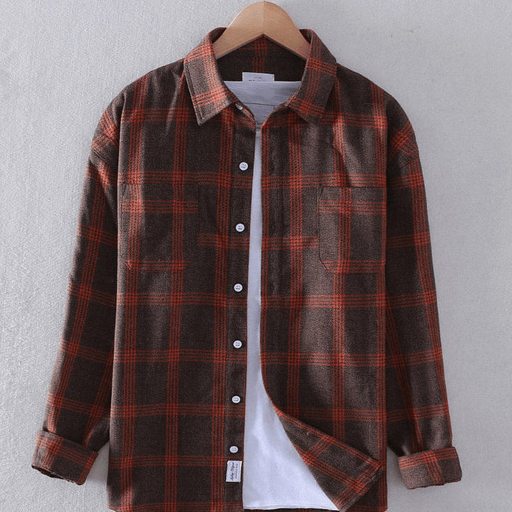 Men's Plaid Flannel Relaxed-Fit Long-Sleeve Button-Down Shirt - Red