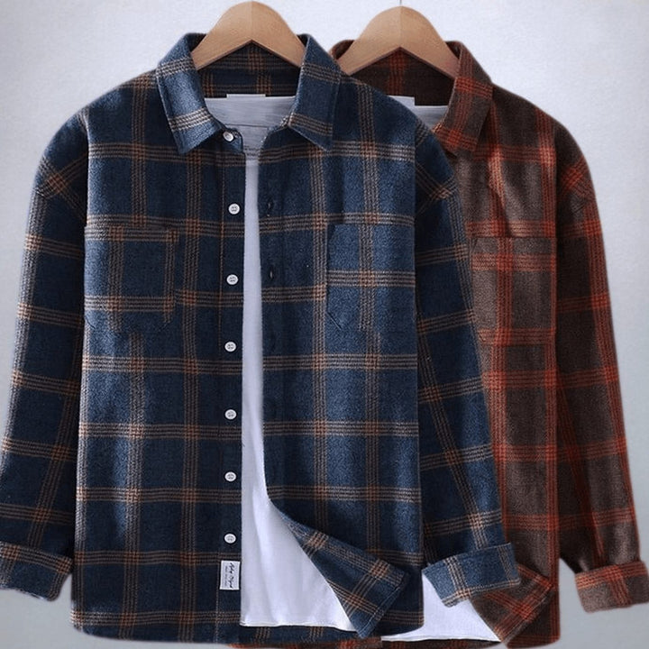 Men's Plaid Flannel Relaxed-Fit Long-Sleeve Button-Down Shirt