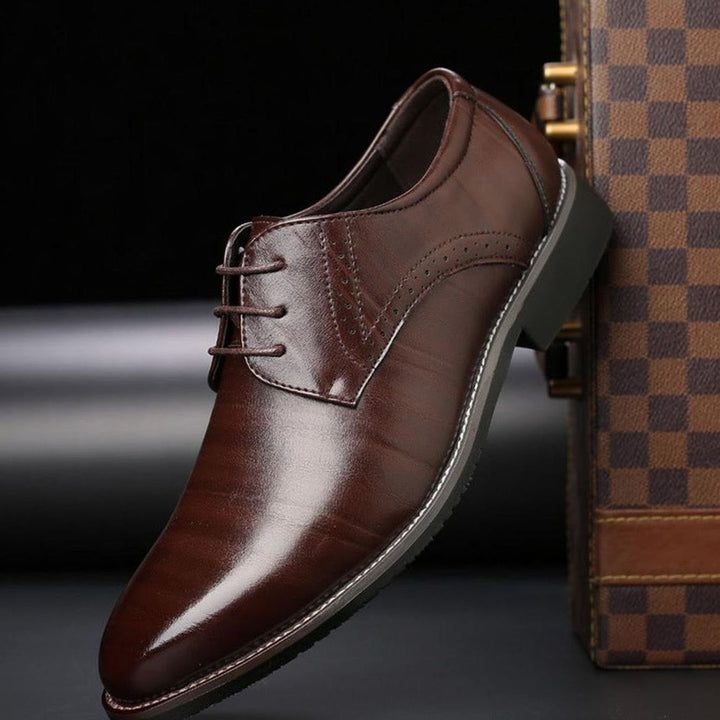 Men's Polished Leather Lace-Up Brogue Dress Shoes - Brown