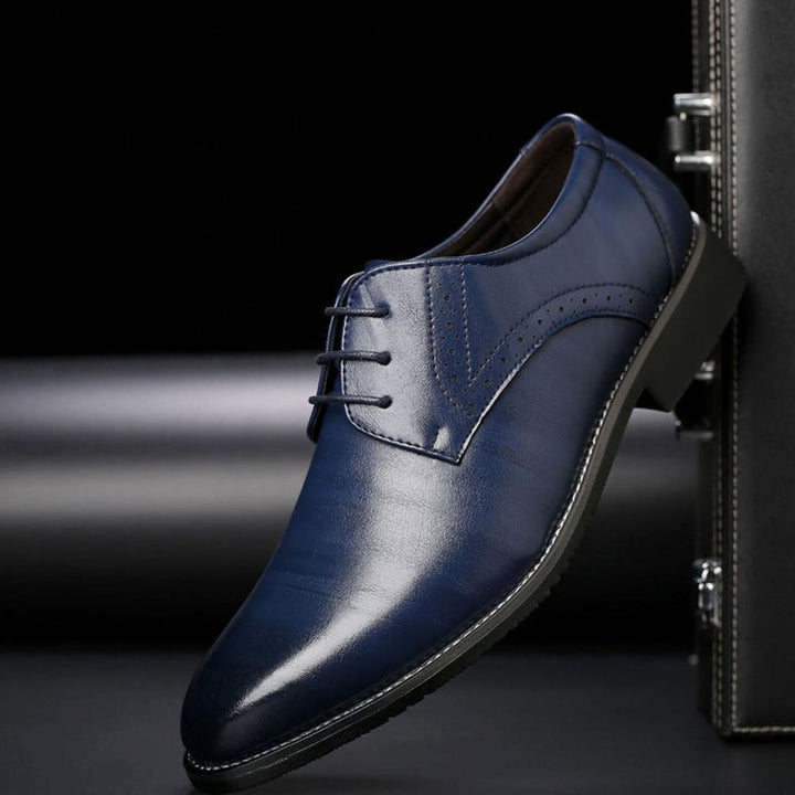 Men's Polished Leather Lace-Up Brogue Dress Shoes - Blue