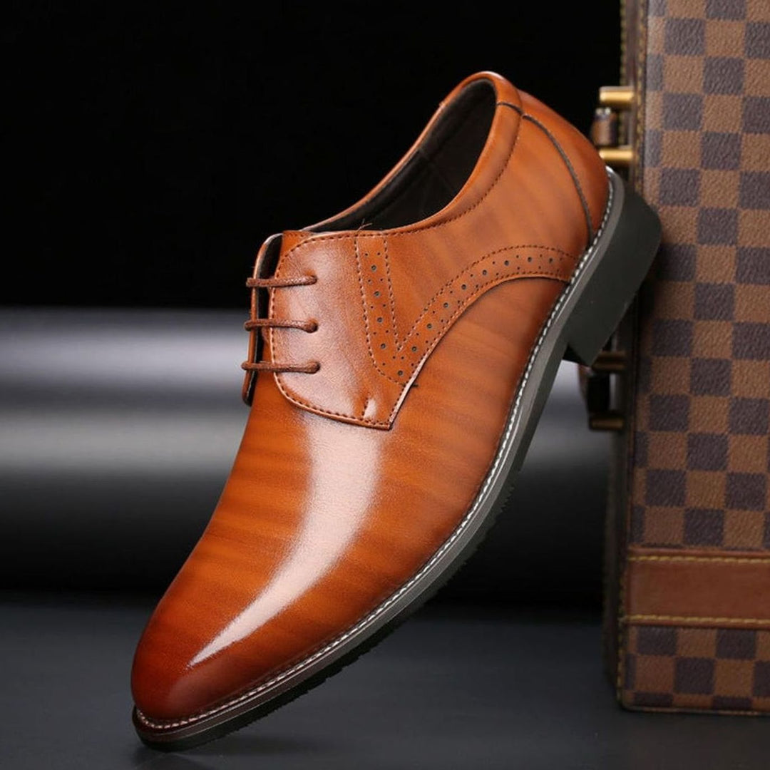 Men's Polished Leather Lace-Up Brogue Dress Shoes - Yellow