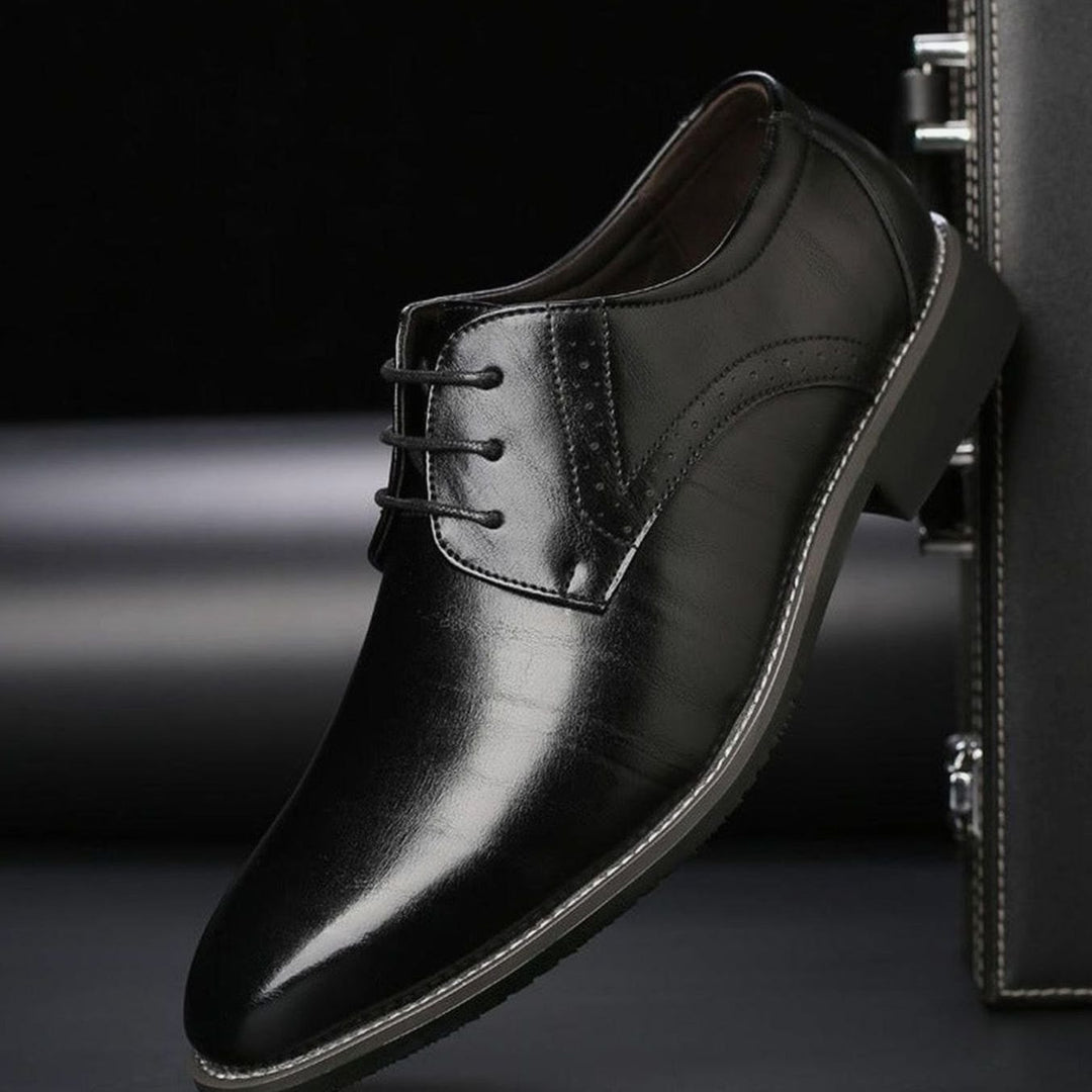 Men's Polished Leather Lace-Up Brogue Dress Shoes - Black