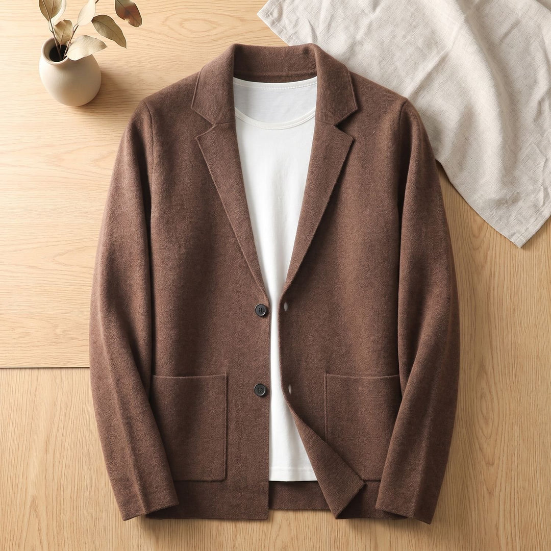 Men's Pure Cashmere Button-Front Blazer-Style Cardigan - Chestnut Brown