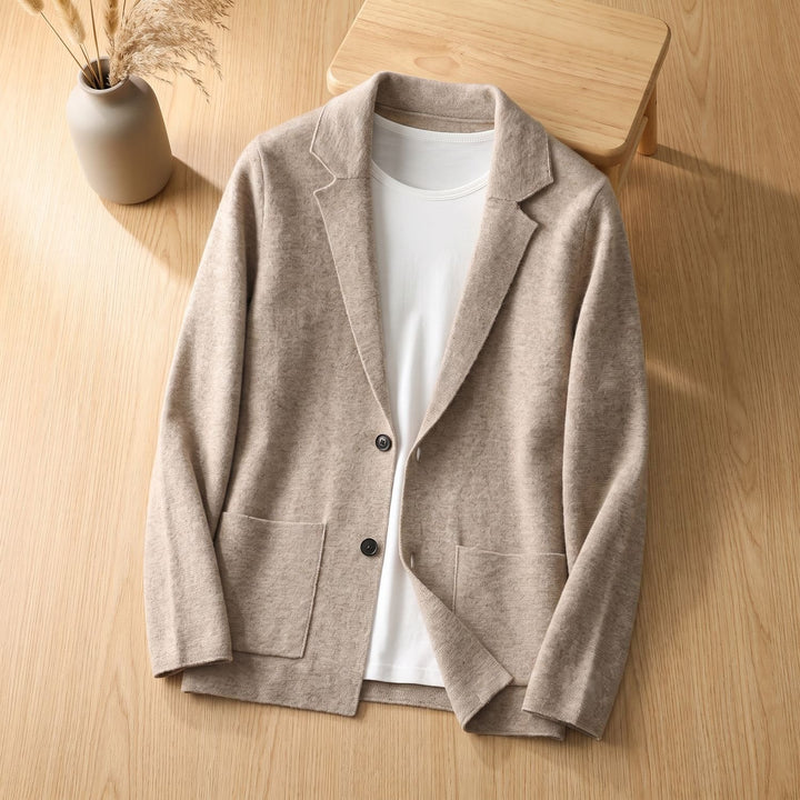 Men's Pure Cashmere Button-Front Blazer-Style Cardigan - Sandstone Beige