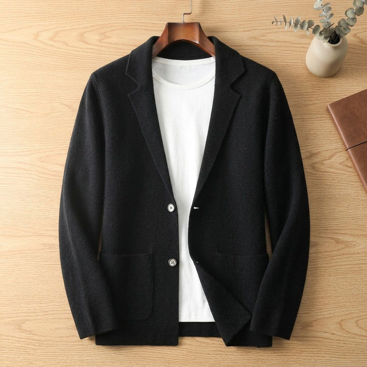 Men's Pure Cashmere Button-Front Blazer-Style Cardigan - Classic Black
