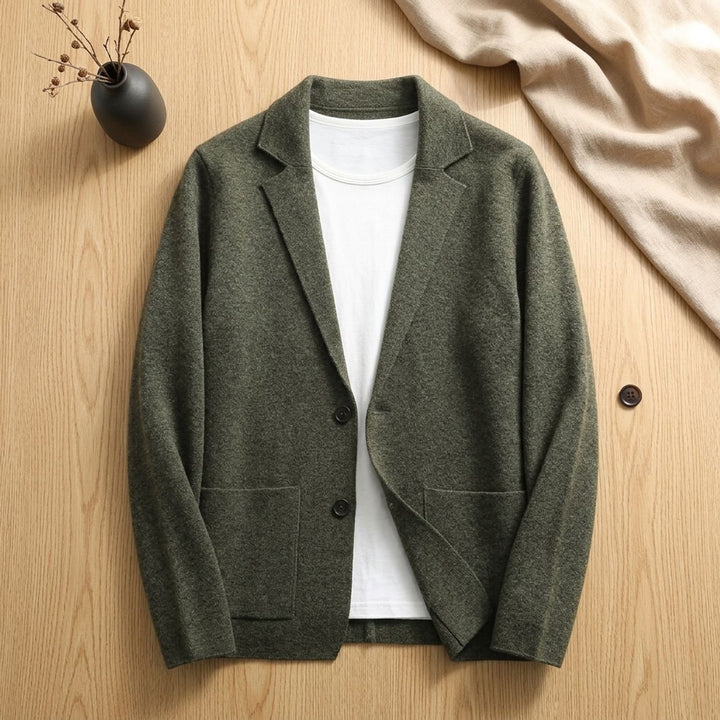 Men's Pure Cashmere Button-Front Blazer-Style Cardigan - Olive Green