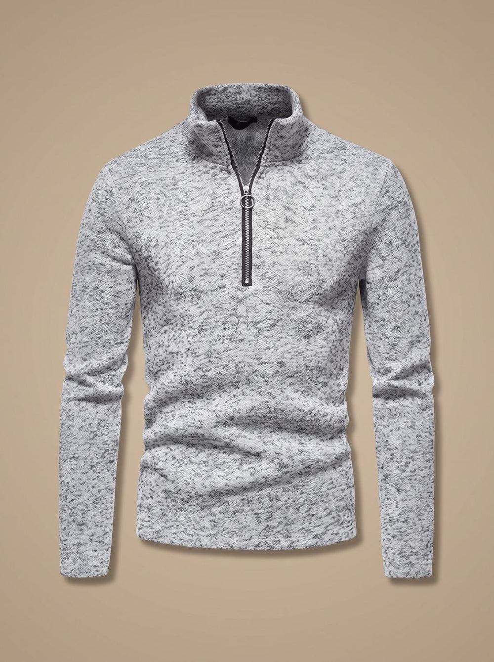 Men's Quarter-Zip Fine Knit Pullover Sweater Stand Collar Regular Fit