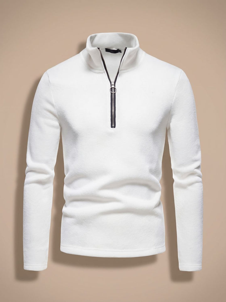 Men's Quarter-Zip Fine Knit Pullover Sweater Stand Collar Regular Fit