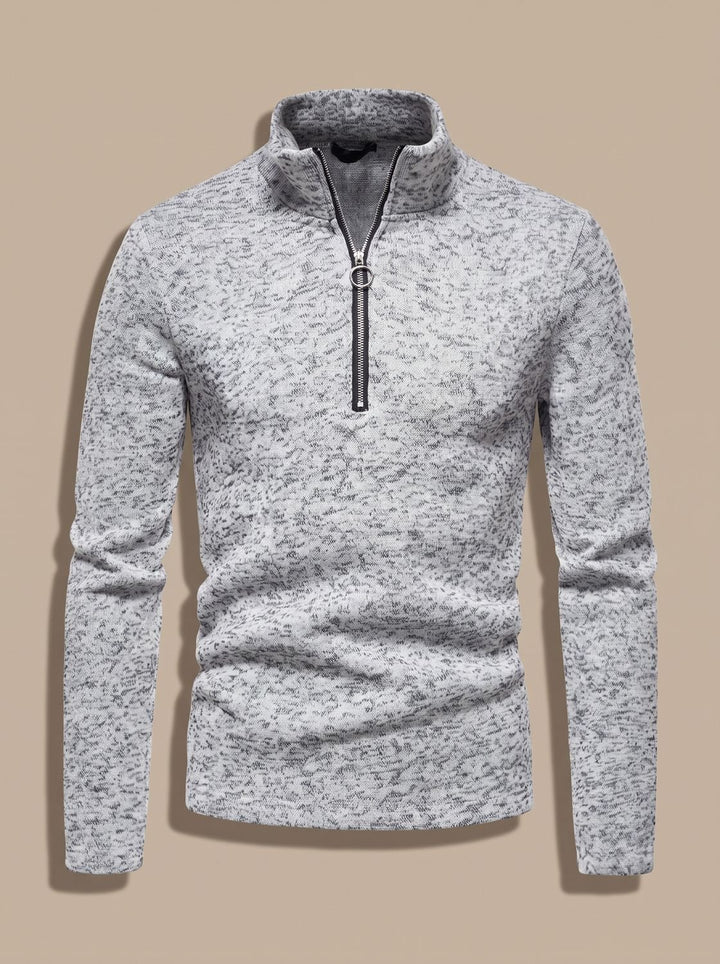 Men's Quarter-Zip Fine Knit Pullover Sweater Stand Collar Regular Fit - Light Gray