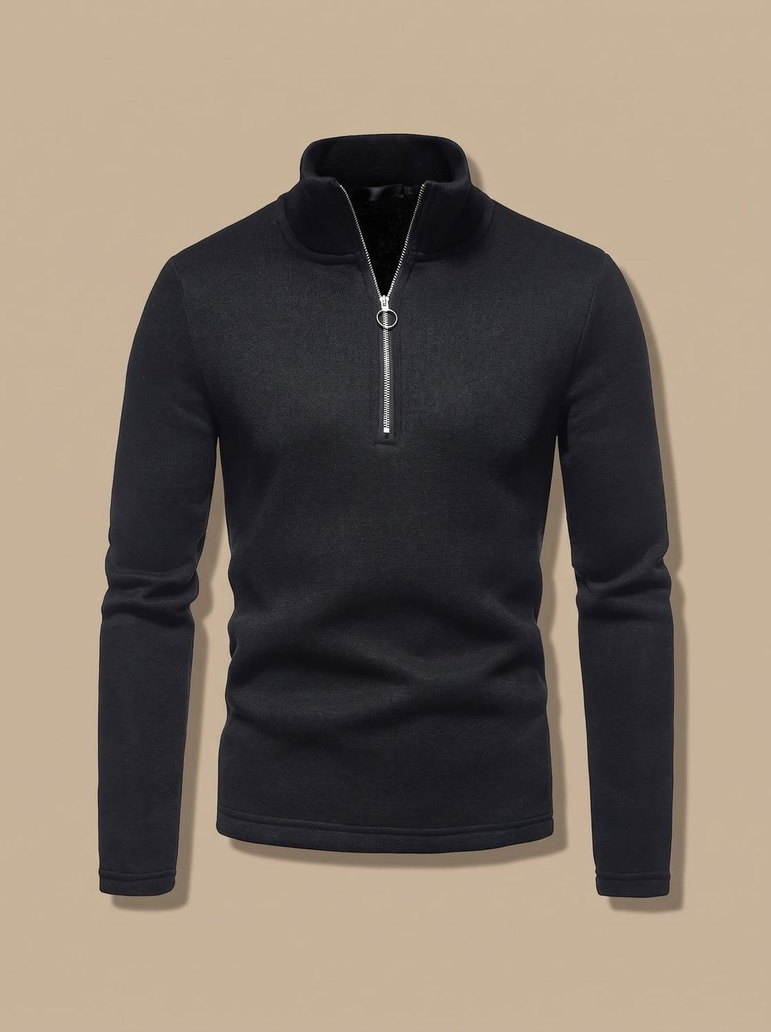 Men's Quarter-Zip Fine Knit Pullover Sweater Stand Collar Regular Fit - Black