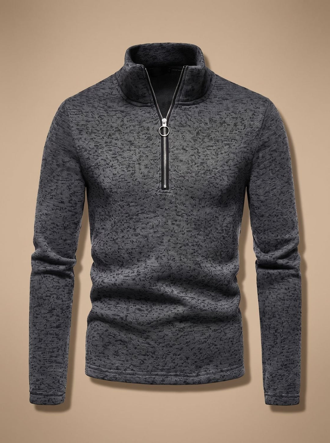 Men's Quarter-Zip Fine Knit Pullover Sweater Stand Collar Regular Fit - Dark Gray