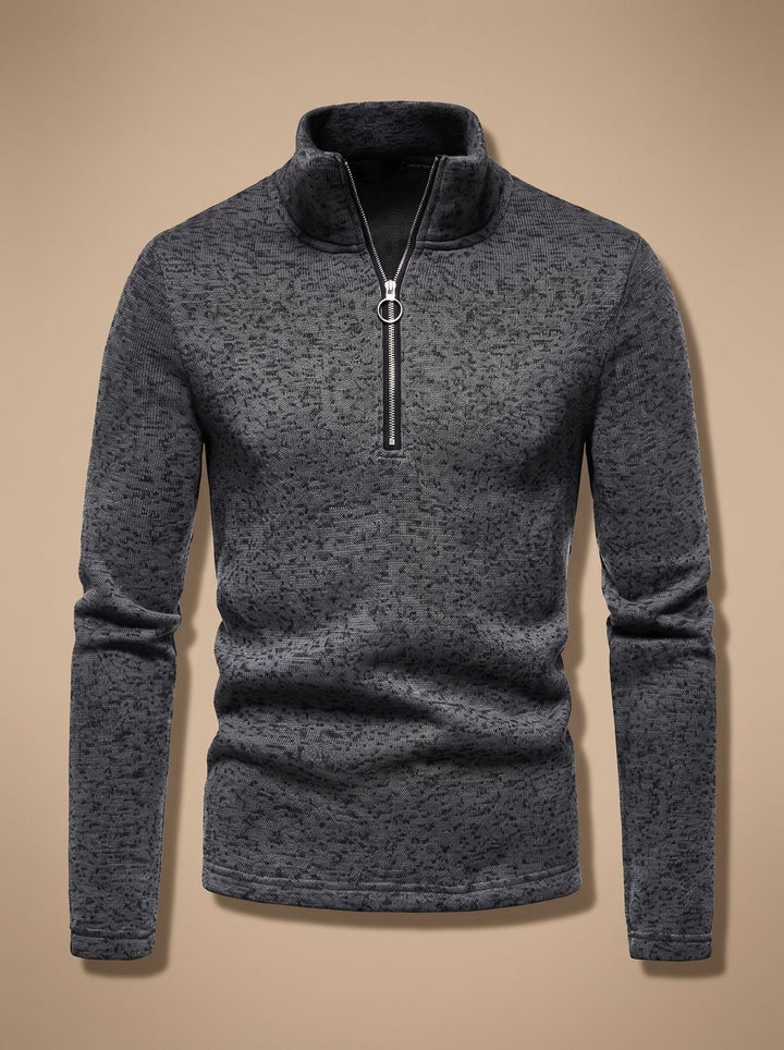 Men's Quarter-Zip Fine Knit Pullover Sweater Stand Collar Regular Fit - Dark Gray