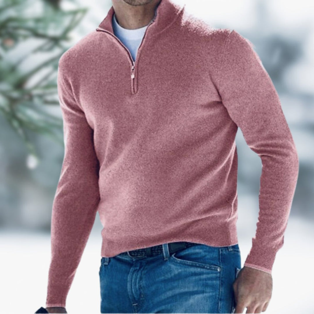 Men's Quarter-Zip Soft Knit Sweater Pullover - Pink