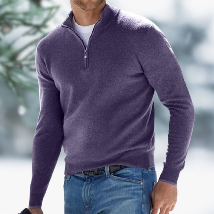 Men's Quarter-Zip Soft Knit Sweater Pullover - Purple