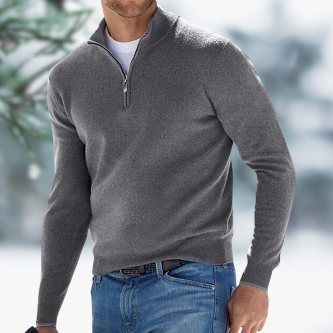 Men's Quarter-Zip Soft Knit Sweater Pullover - Gray