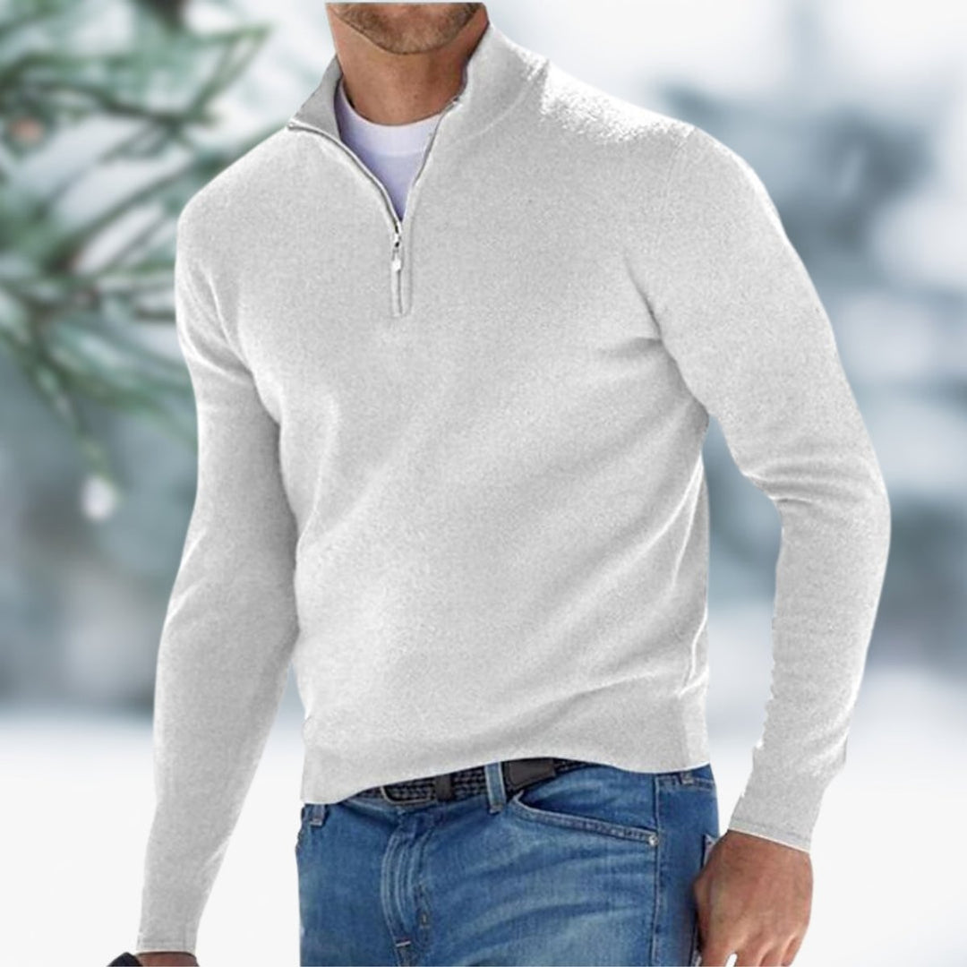Men's Quarter-Zip Soft Knit Sweater Pullover - White