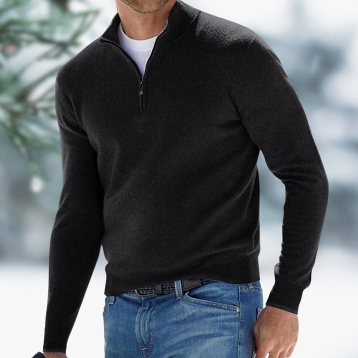 Men's Quarter-Zip Soft Knit Sweater Pullover - Black