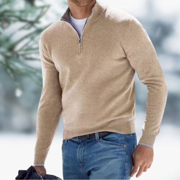 Men's Quarter-Zip Soft Knit Sweater Pullover - Apricot