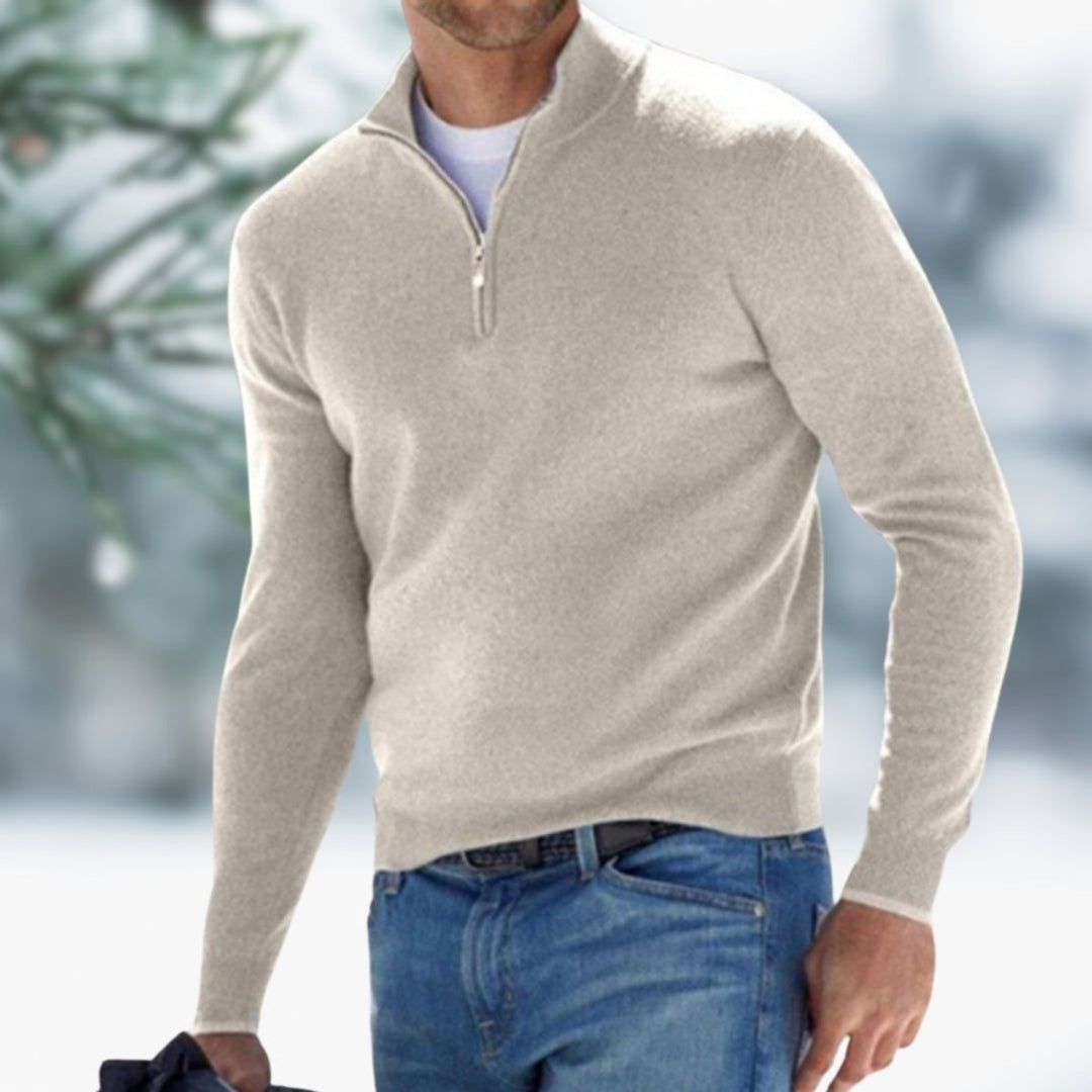 Men's Quarter-Zip Soft Knit Sweater Pullover - Khaki
