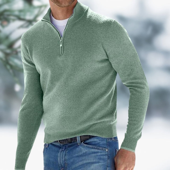 Men's Quarter-Zip Soft Knit Sweater Pullover - Green