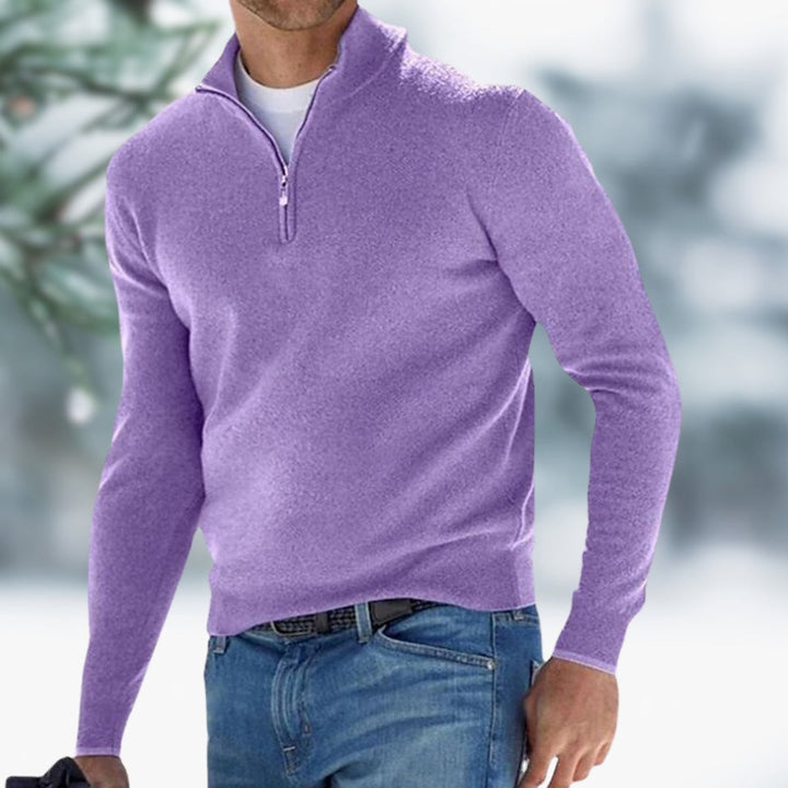 Men's Quarter-Zip Soft Knit Sweater Pullover - Light Violet