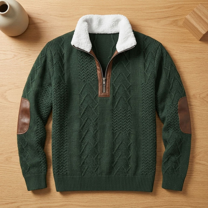 Men's Quarter-Zip Turtleneck Fleece-Collar Colorblock Sweater - Green