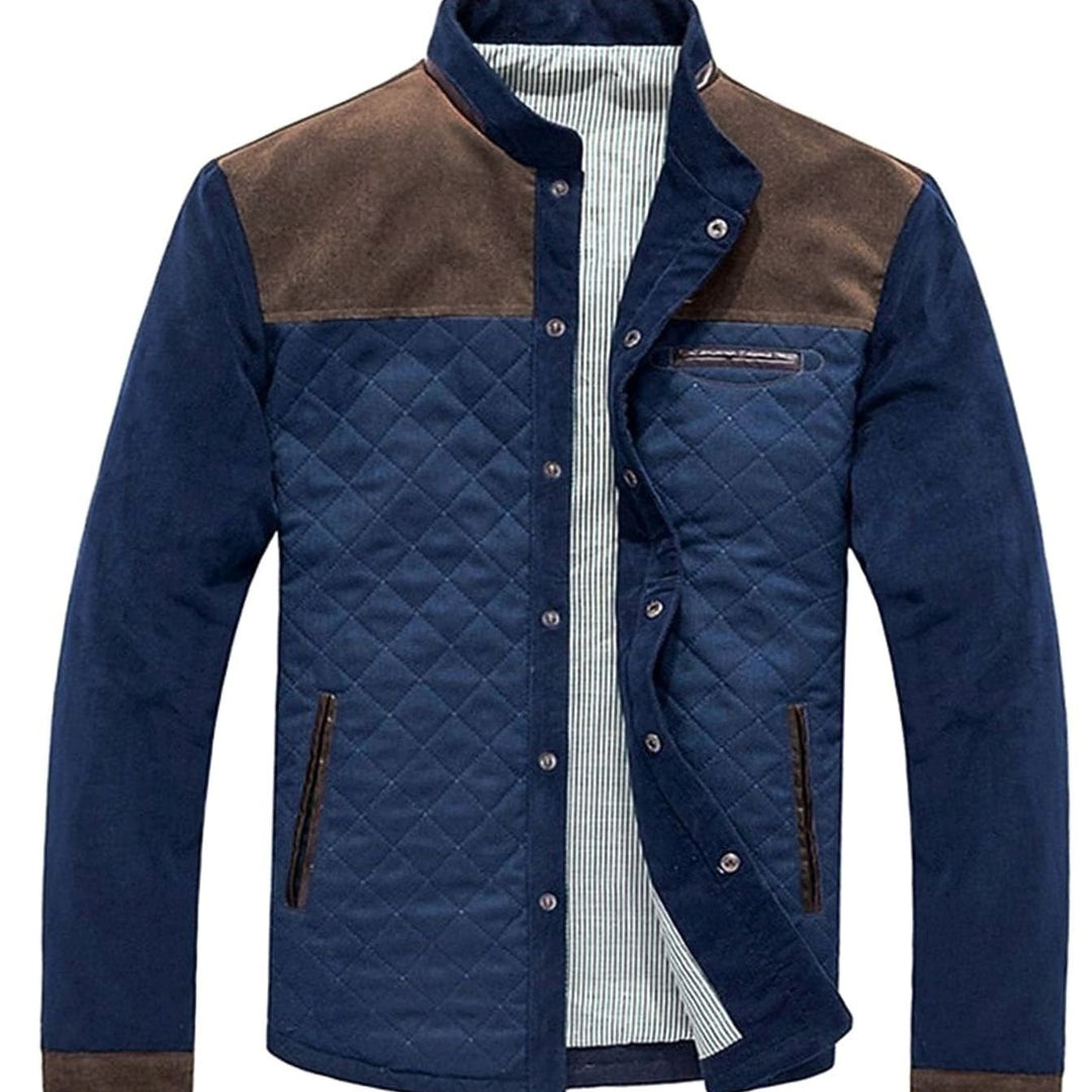 Men's Quilted Color Block Stand-Collar Snap-Front Jacket