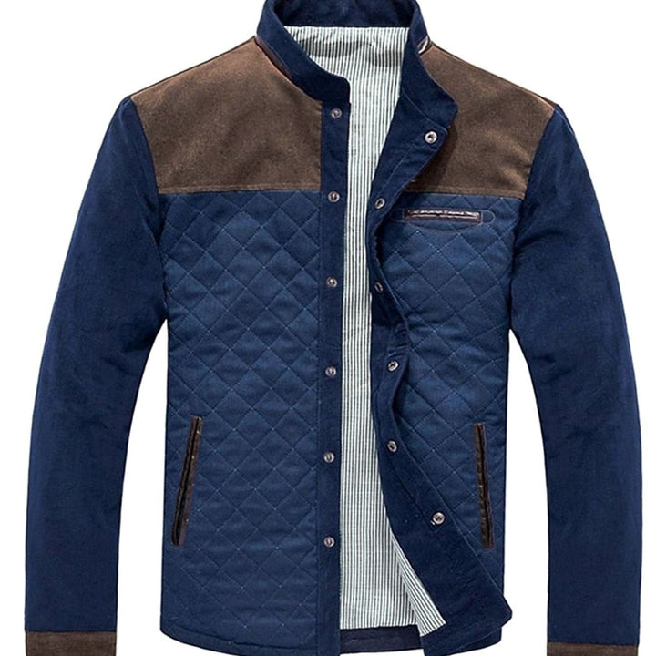 Men's Quilted Color Block Stand-Collar Snap-Front Jacket