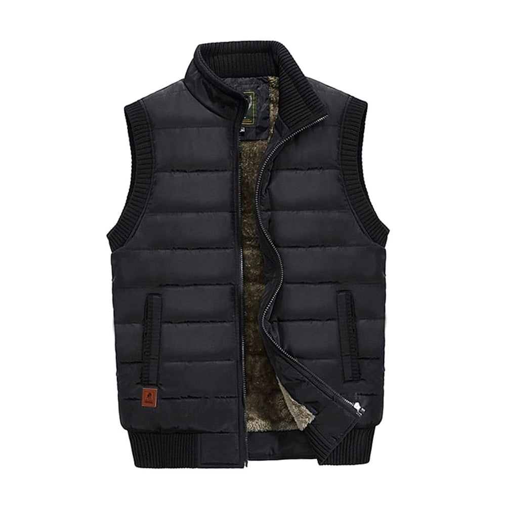 Men's Quilted Fleece-Lined Stand-Collar Sleeveless Vest - Black