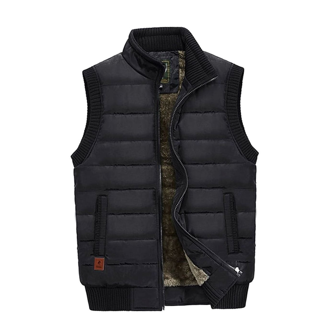 Men's Quilted Fleece-Lined Stand-Collar Sleeveless Vest - Black
