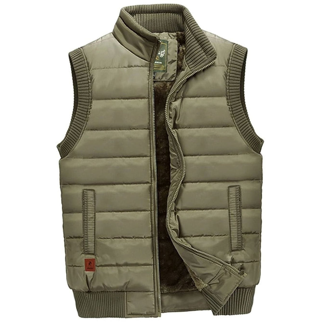 Men's Quilted Fleece-Lined Stand-Collar Sleeveless Vest - Khaki